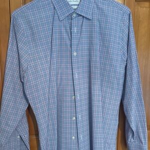 John W. Nordstrom Blue and Red Plaid Casual Button Down Shirt